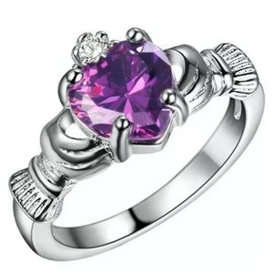 Silver purple Sapphire Crown Claddagh Ring